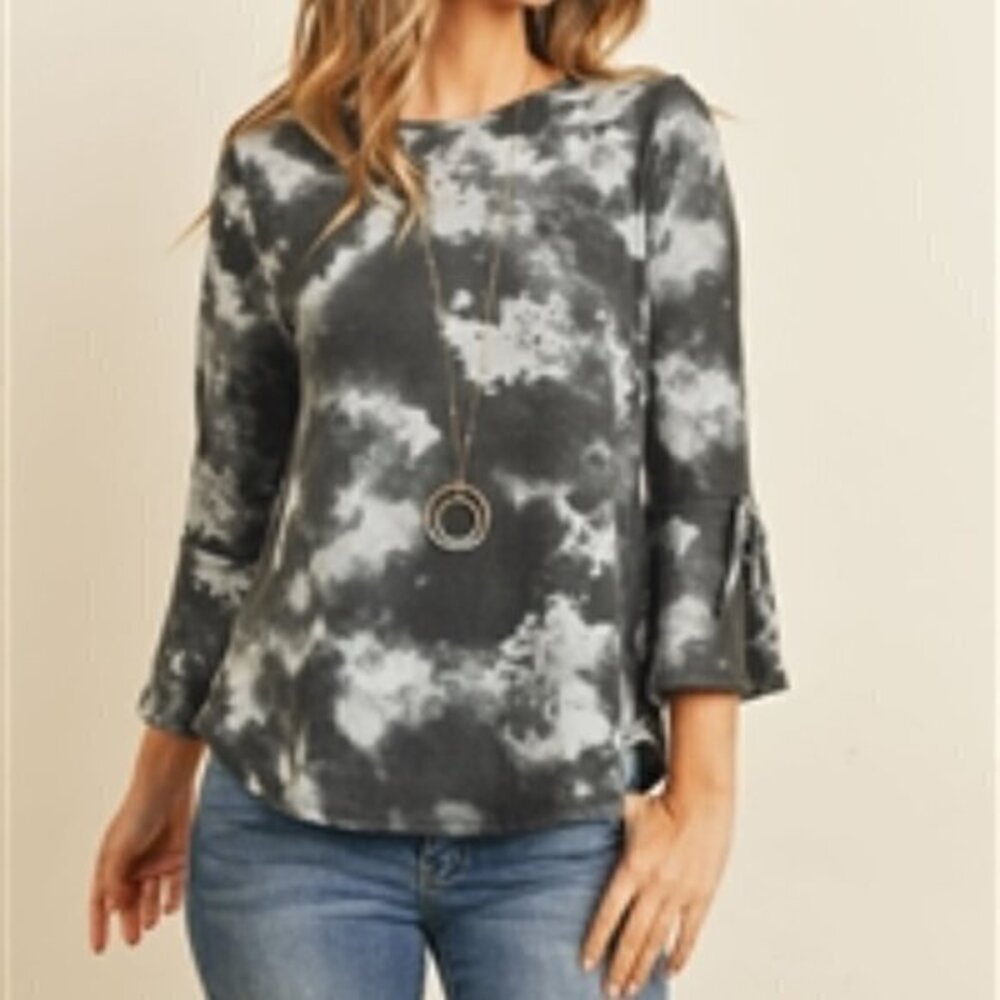 Top with Bell Sleeve Black and White Size Medium